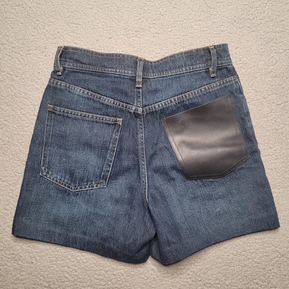 Massimo Dutti Shorts 4 Blue Denim High Rise Leather Pocket Button Fly Casual - Picture 2 of 9